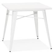 Table de salle à manger carré style industriel 'ALBANE' plateau et pieds en métal blanc - 76 x 76 cm