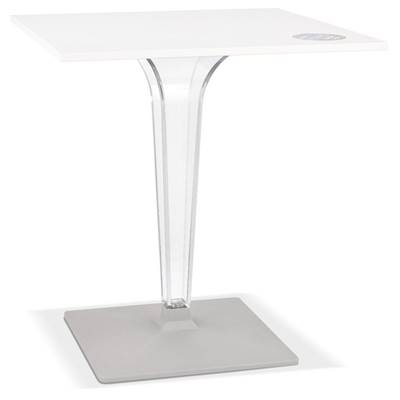 Table design carrée intérieur / extérieur 'RAMO' blanche pied central transparent gris - 80 x 80 cm