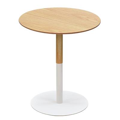Table d'appoint guéridon design ronde 'DUBELZON' tablette bois pied central métal blanc - Ø 40 cm