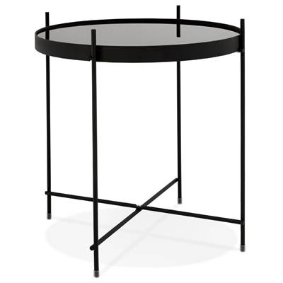 Table d'appoint guéridon pliable 'SMALL ELEMENTO' plateau en verre noir 4 pieds métal noir - Ø 40 cm