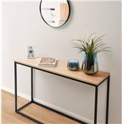 Table console style industriel rectangulaire 'HIGH FYRKANT" bois pieds métal noir - 120 x 35 cm