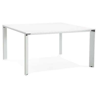 Table réunion / bureau bench 'BIG AFER' bois blanc pieds métal blanc et chromé - 140 x 140 cm
