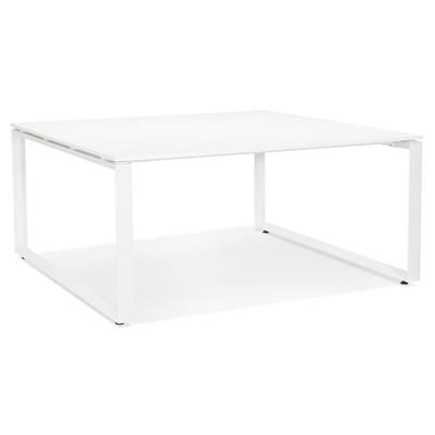 Table de réunion / bureau bench design 'MEET' blanc en bois pieds en métal blanc - 160 x 160 cm