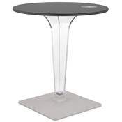 Table design ronde intérieur / extérieur 'RAMO' noir pied central transparent et gris - Ø 80 cm