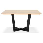 Grande table scandinave carrée 'BIG VÄN' plateau bois naturel pieds en métal noir - 140 x 140 cm