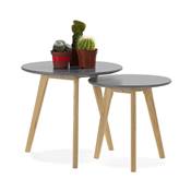 Tables basses scandinaves gigognes rondes 'Mukavä' plateau en bois gris 3 pieds en bois - Ø 50 cm