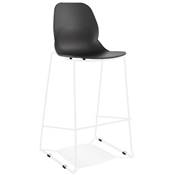 Tabouret de bar empilable design 'GREAT' noir avec pieds tréteaux en métal blanc dossier haut