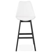 Tabouret de bar design 'CHAIRMAN BLACK EDITION' blanc avec 4 pieds en bois noir dossier haut