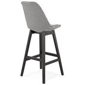 Tabouret de bar design 'CHAIRMAN BLACK EDITION' tissu pied de poule 4 pieds bois noir dossier haut