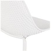 Tabouret de bar intérieur/extérieur 'RAINY' résine blanche perforée 4 pieds métal blanc dossier haut