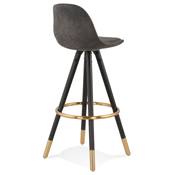 Tabouret de bar 'MODEN' microfibre grise 4 pieds bois noir repose pieds et pieds doré dossier haut