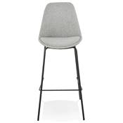 Tabouret de bar moderne 'KESKI' en tissu gris clair 4 pieds et repose pieds métal noir dossier haut