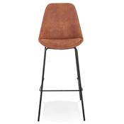 Tabouret de bar moderne 'KESKI' microfibre marron 4 pieds et repose pieds en métal noir dossier haut