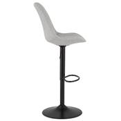 Tabouret de bar réglable 'BAROK' pivotant tissu gris clair pied repose pieds métal noir dossier haut