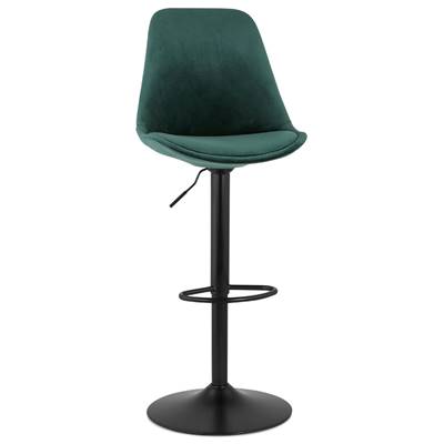 Tabouret de bar réglable 'BAROK' pivotant velours vert pied et repose pieds métal noir dossier haut