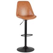Tabouret de bar réglable design 'BAROK' pivotant marron pied repose pieds en métal noir dossier haut