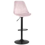 Tabouret bar réglable 'BAROK' pivotant velours rose pied et repose pieds en métal noir dossier haut