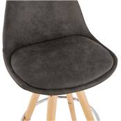 Tabouret de bar scandinave 'CIRCLE' tissu gris 4 pieds bois naturel repose pieds chromé dossier haut
