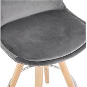 	Tabouret bar scandinave 'CIRCLE' velours gris 4 pieds bois naturel repose pieds chromé dossier haut