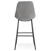 Tabouret de bar 'GUSTO' en velours gris pieds tréteaux et repose pieds en métal noir dossier haut