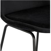 Tabouret de bar 'GUSTO' en velours noir pieds tréteaux et repose pieds en métal noir dossier haut