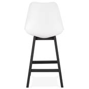 Tabouret de snack mi-hauteur 'CHAIRMAN MINI BLACK EDITION' blanc 4 pieds en bois noir dossier haut