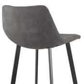 Tabouret de bar design 'KAFTY MINI' en microfibre grise avec 4 pieds en métal noir dossier haut