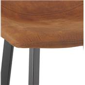 Tabouret de bar design 'KAFTY MINI' en microfibre marron avec 4 pieds en métal noir dossier haut