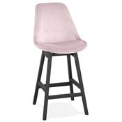 Tabouret de snack mi-hauteur design 'CHAIRMAN MINI' en velours rose 4 pieds bois noir dossier haut