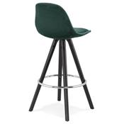 Tabouret snack mi-hauteur 'BLACK CIRCLE MINI' velours vert 4 pieds bois noir et chromé dossier haut