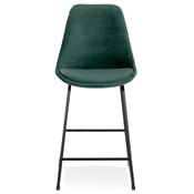 Tabouret de snack mi-hauteur 'GUSTO MINI' velours vert pieds tréteaux en métal noir dossier haut