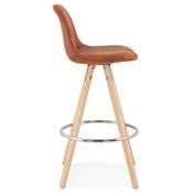 Tabouret de snack mi-hauteur scandinave 'CIRCLE MINI' microfibre marron 4 pieds bois dossier haut