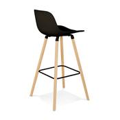 Tabouret de snack mi-hauteur scandinave 'NORSKI MINI' noir 4 pieds bois et métal noir dossier haut