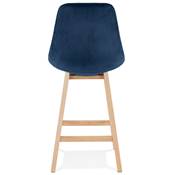 Tabouret de snack mi-hauteur scandinave 'CHAIRMAN MINI' en velours bleu 4 pieds bois dossier haut