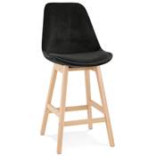 Tabouret de snack mi-hauteur scandinave 'CHAIRMAN MINI' velours noir 4 pieds bois dossier haut