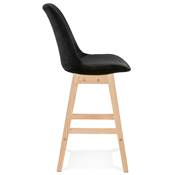 Tabouret de snack mi-hauteur scandinave 'CHAIRMAN MINI' velours noir 4 pieds bois dossier haut