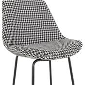 Tabouret snack mi-hauteur design 'KESKI MINI' tissu pied de poule 4 pieds métal noir dossier haut