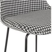 Tabouret snack mi-hauteur design 'KESKI MINI' tissu pied de poule 4 pieds métal noir dossier haut