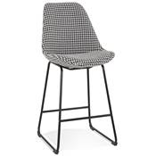 Tabouret de snack mi-hauteur 'GUSTO MINI' tissu pied de poule pieds tréteaux métal noir dossier haut