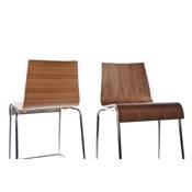 Tabouret de bar design 'Kadra' en bois noyer avec 4 pieds en métal chromé et dossier haut