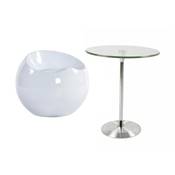 Table basse design ronde 'Bistro' en verre transparent pied central en métal chromé - Ø 46 cm