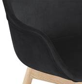 Chaise design à accoudoirs 'MAJESTY' en velours noir et 4 pieds en bois naturel