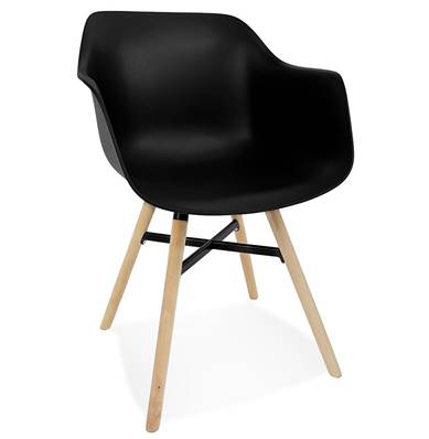 Chaise design à accoudoirs 'CONCEPT WOOD' noire avec 4 pieds en bois naturel