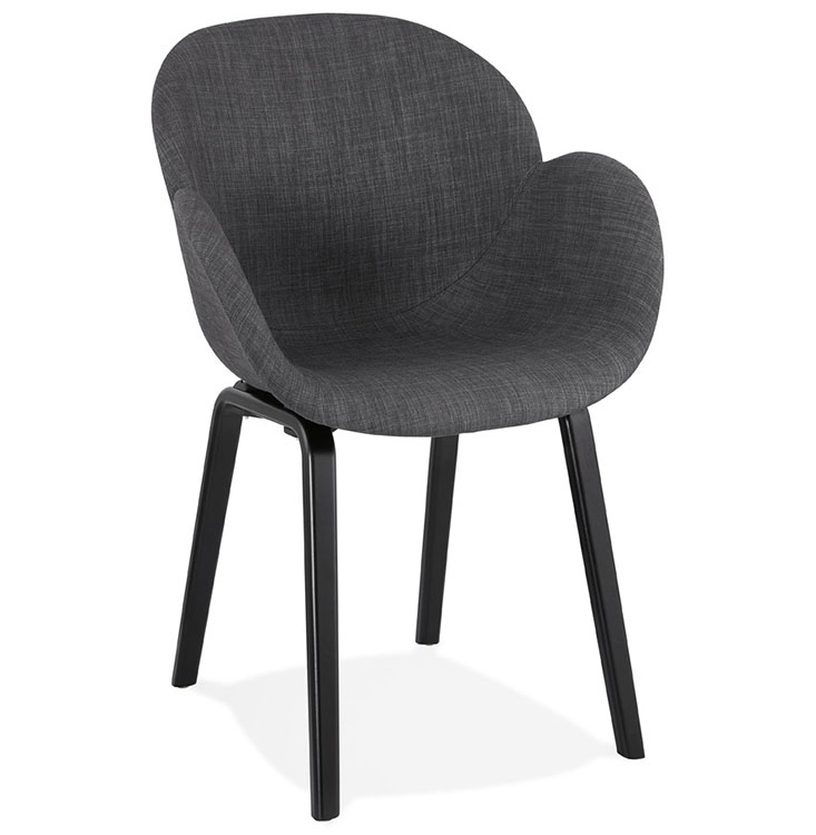 Chaise design scandinave à accoudoirs 'Readblack' en tissu gris anthracite avec 4 pieds en bois noir