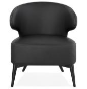 Fauteuil lounge design à accoudoirs 'BLACK COBBE' noir pieds en bois noir