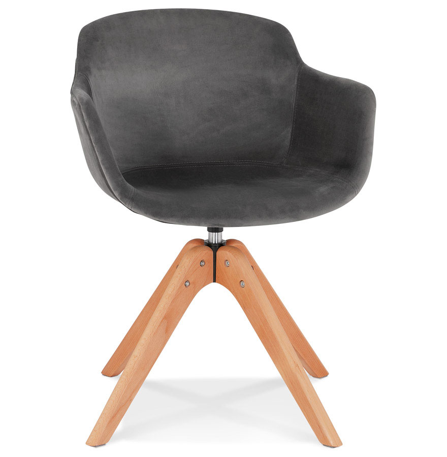 Chaise design de style scandinave à accoudoirs 'VOGAN' en velours gris avec 4 pieds en bois naturel