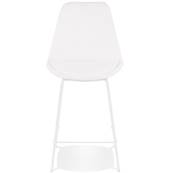 Tabouret de snack mi-hauteur design 'KESKI MINI' en tissu bouclé blanc avec 4 pieds et repose pieds en métal blanc dossier haut