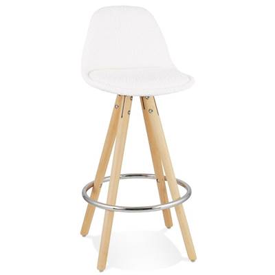 Tabouret de snack mi-hauteur scandinave 'Circle' tissu bouclé blanc 4 pieds bois chromé dossier haut