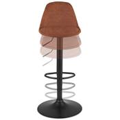 Tabouret bar réglable 'LUSSO' pivotant microfibre marron pied repose pieds métal noir dossier haut