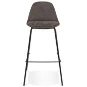 Tabouret de bar design moderne 'Tekno' en microfibre grise 4 pieds en métal noir et dossier haut